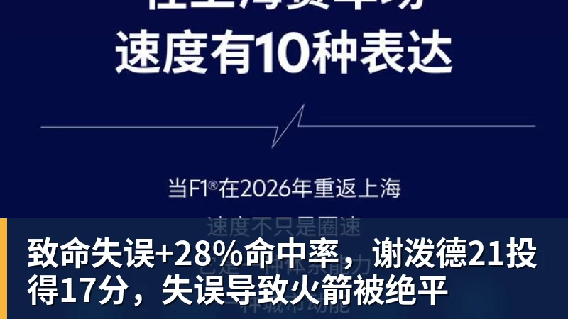 致命失误+28%命中率，谢泼德21投得17分，失误导致火箭被绝平